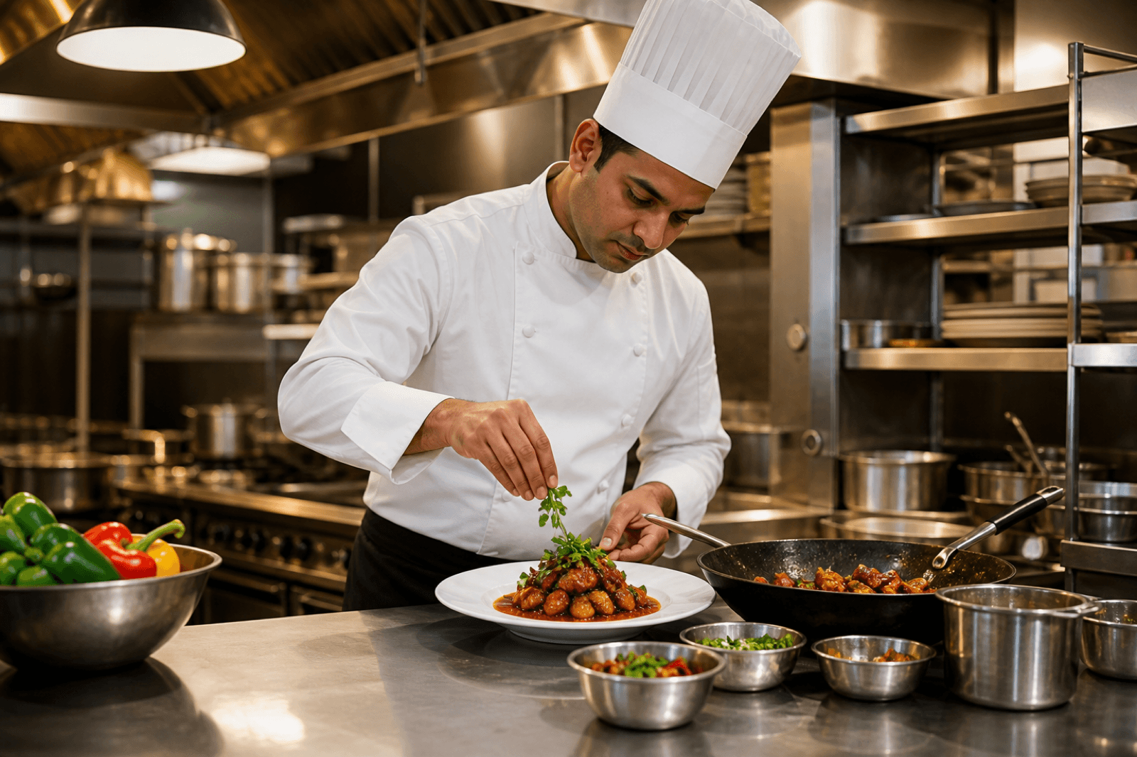 Professional chef preparing a consistent restaurant dish with NOVEG portioned products